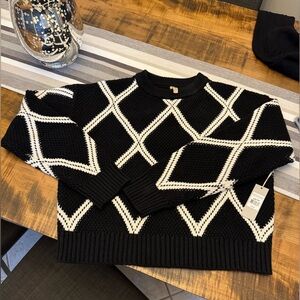 bloom Black Sweater with White Geometric Knit